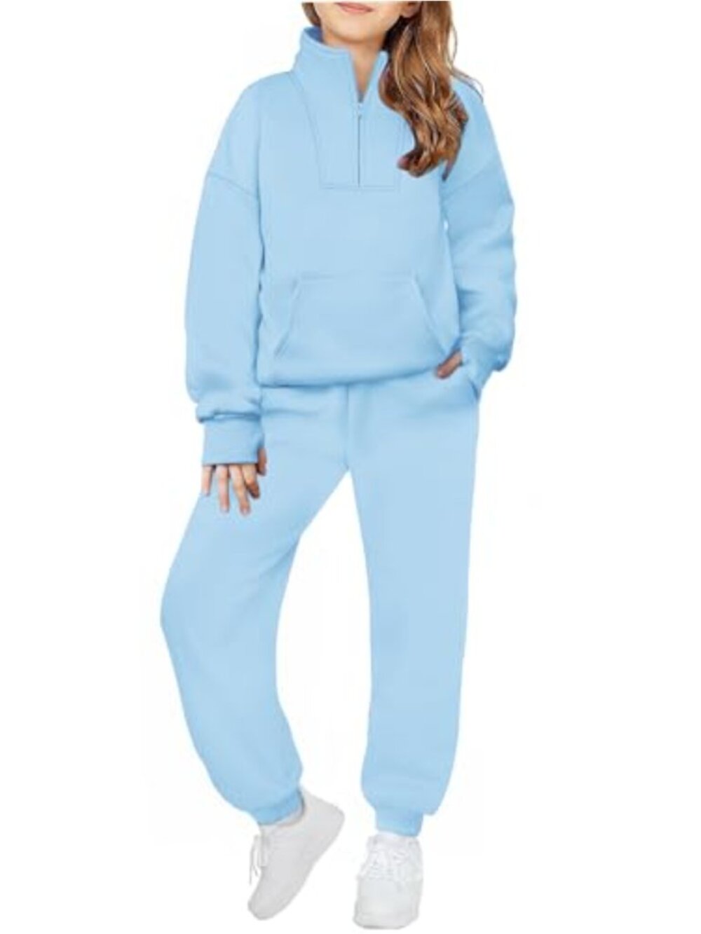 Girls Fleece Sweatsuit 2 Piece Half Zip Thumb Hole Tracksuit